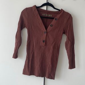 3/4 sleeve Enza Costa Ribbed cotton Henley